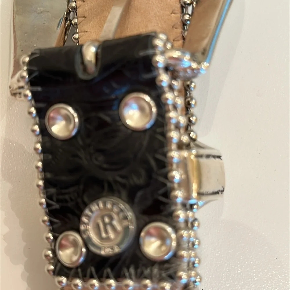 New Leatherock Black and Silver Western Belt with Star Studs. Size 36.